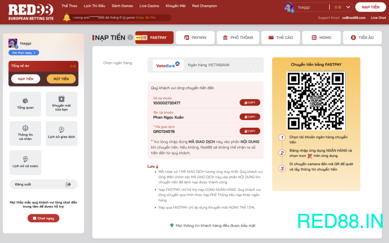 Nạp tiền red88 codepay