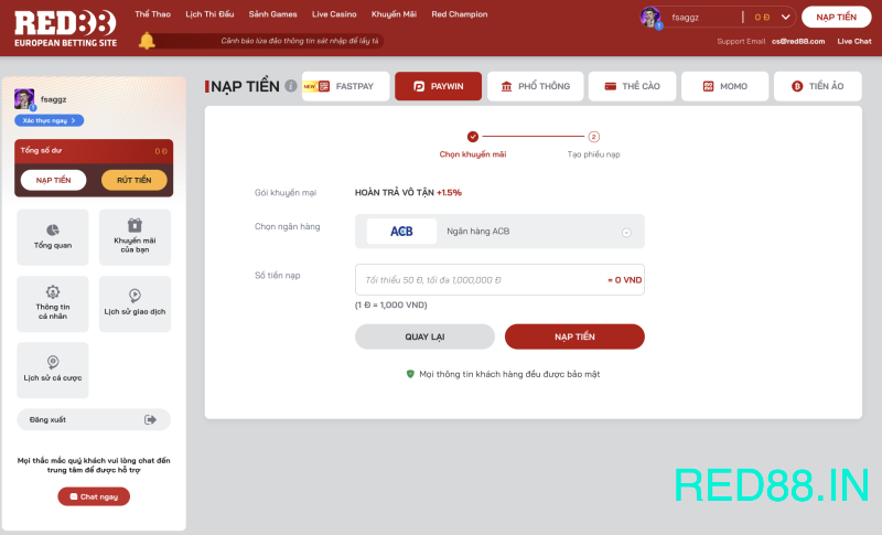 Nạp tiền Red88 1pay